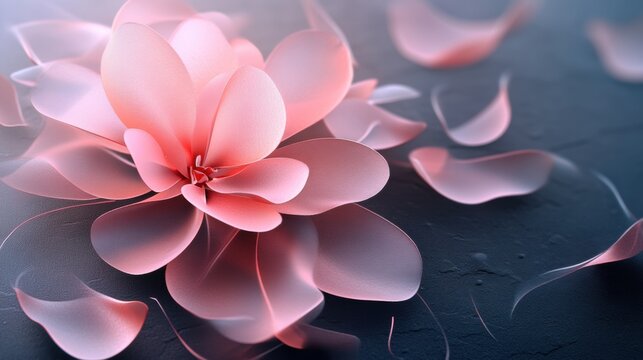Abstract floral design with petals forming parabolic curves. Minimalist composition with text space