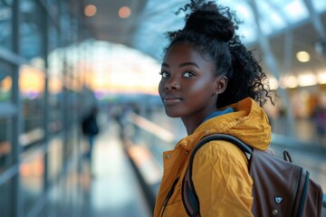 Fototapeta premium Diverse young African American tourist at airport