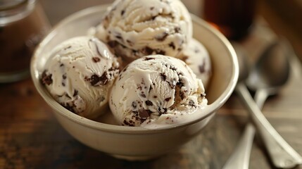 A photo of a bowl of chocolate chip ice cream