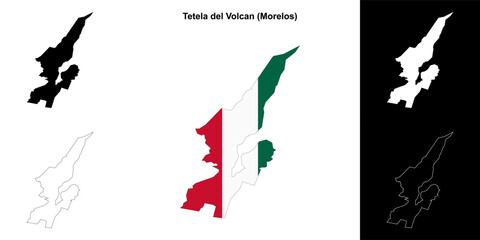 Tetela del Volcan municipality (Morelos) outline map set