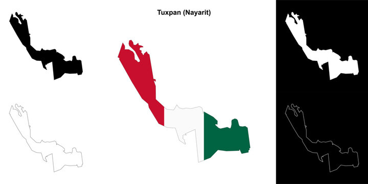 Tuxpan municipality (Nayarit) outline map set