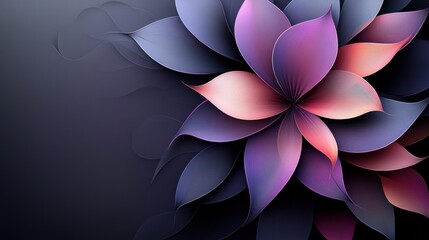 Abstract floral design with petals forming parabolic curves. Minimalist composition with text space