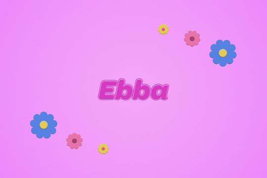 Ebba female girl name illustration in pink with blossoms, flowers