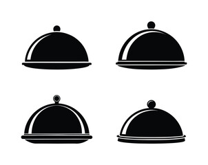A set of four restaurant cloche vector silhouette designs.