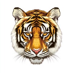 Obraz premium cartoon illustration tiger's face, highlighting its striking features and intense gaze. The tiger's fur displays bold stripes