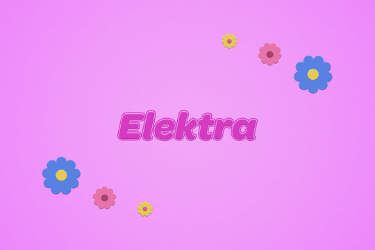 Elektra female girl name illustration in pink with blossoms, flowers