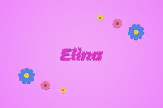Elina female girl name illustration in pink with blossoms, flowers