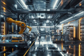 Fototapeta premium interior of a modern factory with robotic arms