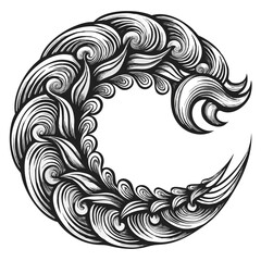 Fototapeta premium Ornamental Flourish: A stylish black and white vector illustration depicting an elegant, stylized decorative element with a graceful swirling pattern, showcasing intricate linework and flowing design.