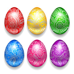 Set of colored Easter eggs with floral ornaments