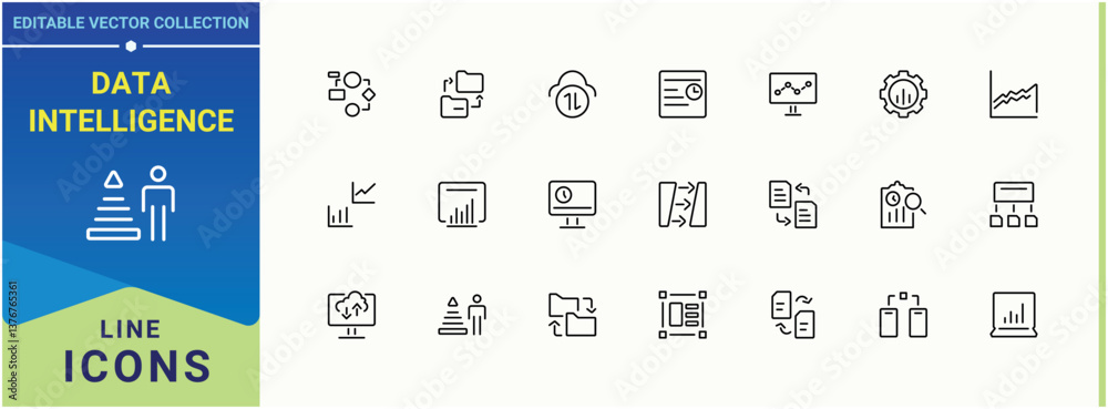 Poster data intelligence vector icon set. containing data, database, computing, management, analysis, resea