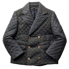 Quilted Jacket in Dark Gray with Oversized Buttons Isolated on Transparent Background