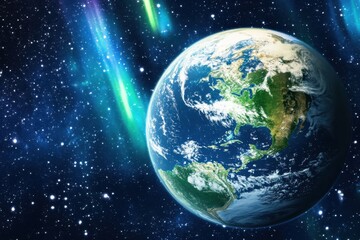 Fototapeta premium Beautiful view of Earth with colorful auroras in outer space during nighttime