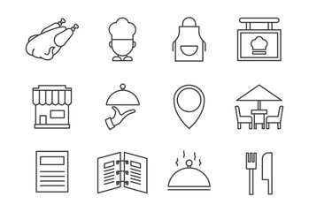 icon style outline restaurant set