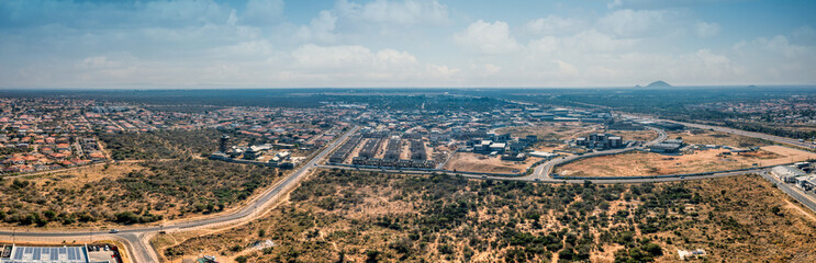 aerial view panorama of Gaborone capital of Botswana, residential neighborhood and commercial,