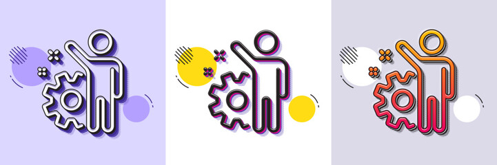 Employee line icon. Halftone dotted pattern. Gradient icon with grain shadow. Business management sign. Work or gear symbol. Line employee icon. Various designs. Vector