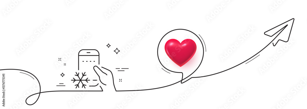 Poster refrigerator app line icon. continuous line with share plane. fridge mobile application sign. remote