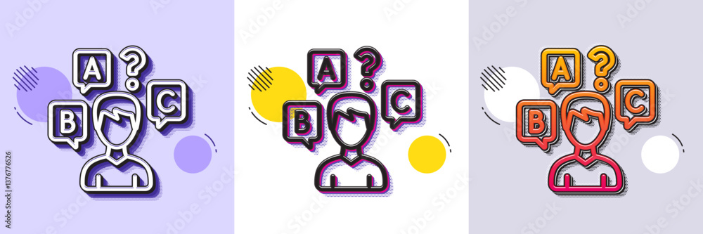 Poster quiz test line icon. halftone dotted pattern. gradient icon with grain shadow. select answer sign. b