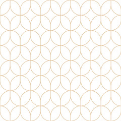Fototapeta premium Overlapped ovals mid century modern seamless pattern. Golden line art deco background. Geometric luxury retro pattern.