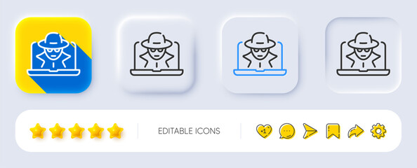 Fraud line icon. Neumorphic, Flat shadow, 3d buttons. Spy of thief sign. Cyber hack symbol. Line fraud icon. Social media icons. Vector