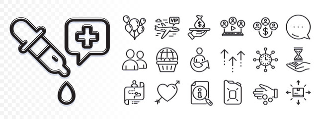 Search, Cardboard box and Vip flight line icons for web app. Glare of light effect. Message icon. Pack of Time hourglass, Love, Swipe up pictogram icons. Vector