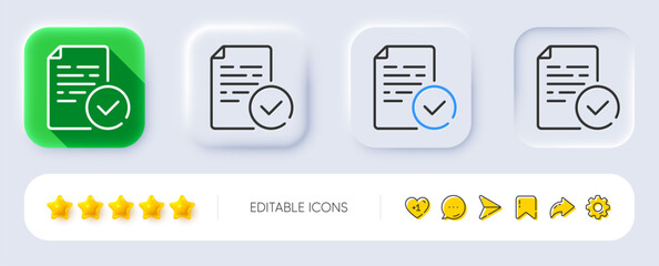 Compliance line icon. Neumorphic, Flat shadow, 3d buttons. Approved test sign. Compliant certificate symbol. Line compliance icon. Social media icons. Vector