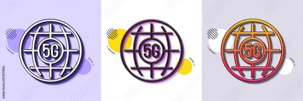 Poster 5g internet line icon. halftone dotted pattern. gradient icon with grain shadow. wifi wireless netwo