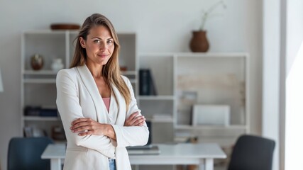 Confident Businesswoman Standing in a Modern Professional Office Environment