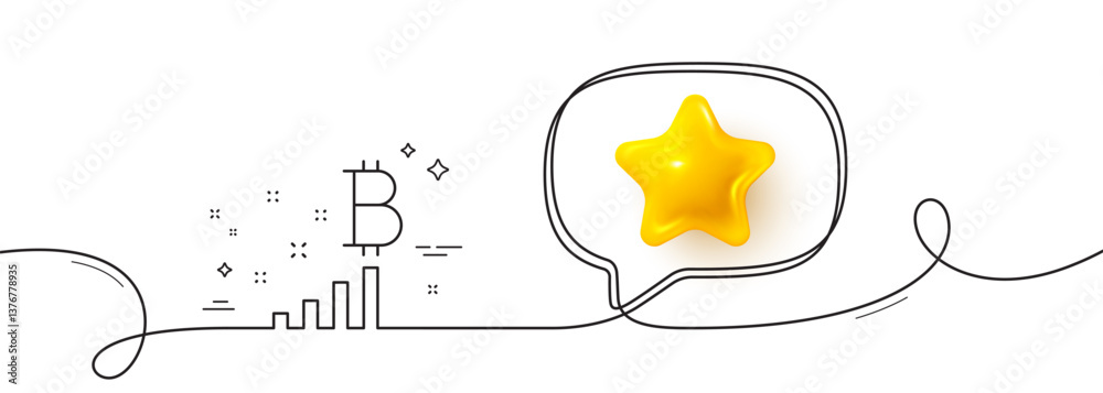 Poster bitcoin graph line icon. continuous line with 3d star. cryptocurrency analytics sign. crypto money s