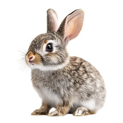 Obraz premium Adorable brown and gray baby rabbit sitting on a transparent background Cute bunny portrait with fluffy fur and big eyes Concept of spring, easter, and pet