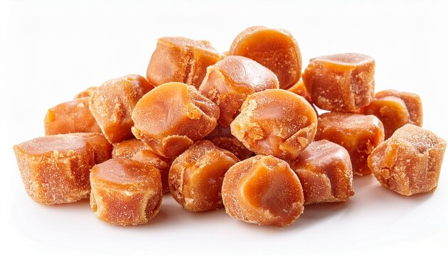 freeze dried small candy coated freeze dried caramels isolated on a white background