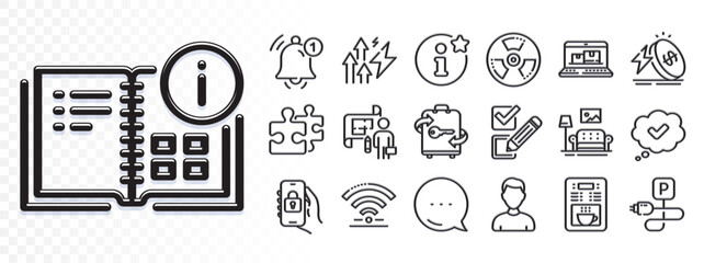 Chemical hazard, Approved and Charging parking line icons for web app. Glare of light effect. Message icon. Pack of Instruction info, Puzzle, Reminder pictogram icons. Vector