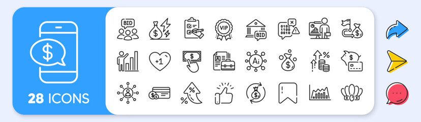 Financial goal, Binary code and Graph chart line icons. Interest rate, AI generate, Inflation icons. Pack of Payment method, Auction, Vacancy icon. Phone payment, Networking, Teacher pictogram. Vector