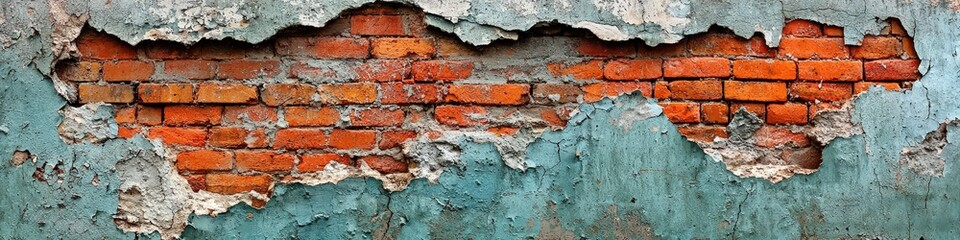 Decaying Wall Peeling Paint, Exposed Bricks, Textured Surface