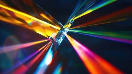 Prism dispersing beams of light into a spectrum of radiant rainbow hues