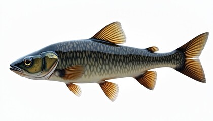 Isolated catfish fresh water fish png on transparent background. Aquatic animal with detailed scales fins tail. Species for fishing seafood. River lake underwater wildlife.