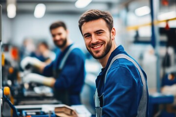 Obraz premium Team of male workers assembling products