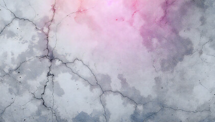 Obraz premium A textured abstract background of a cracked and weathered concrete wall with a subtle glow of pink and blue hues emanating from behind, creating a unique and artistic overlay.