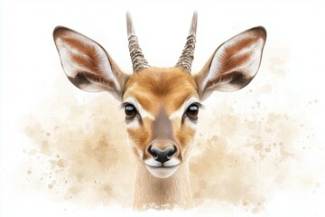 Close up of a deer's face with a brown and white pattern