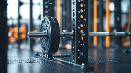 Close up shot of weight plates on a barbell in gym