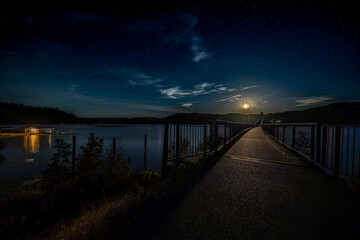 Night Photography of the Bicycling Trail along the Chatcolet Lake, Idaho