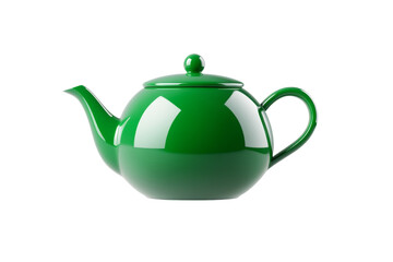 Green tea kettle sits on a white background, isolated