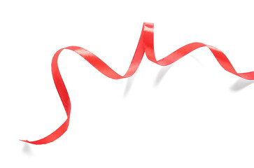 Curly red ribbon on white background