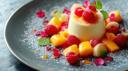 Elegant panna cotta with mango topping