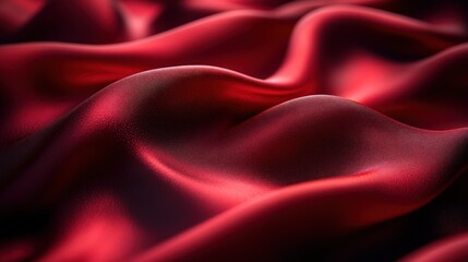 Obraz premium Close-up of luxurious red satin fabric with soft, flowing waves and dramatic lighting.