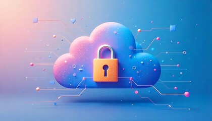 cloud security services, cloud icon integrated with secure padlock symbol, representing data protection and cybersecurity in cloud computing Abstract illustration background wallpaper generative ai	