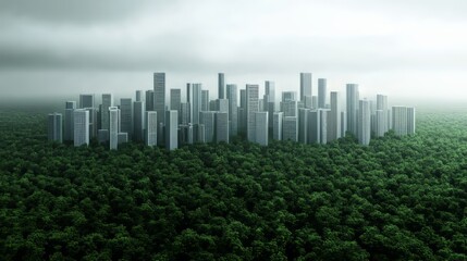 Conceptual art of a city skyline gradually turning into a dense jungle, symbolizing the shift towards green urban development