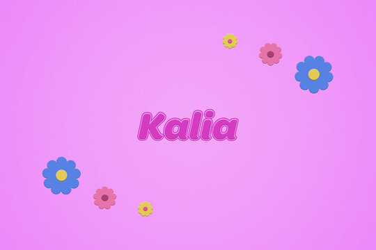 Kalia female girl name illustration in pink with blossoms, flowers