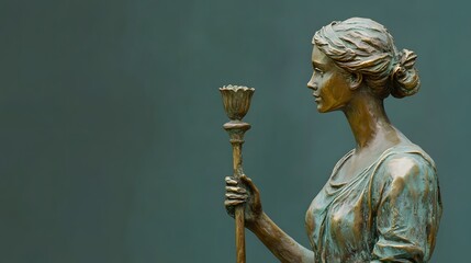 Obraz premium Beautiful Bronze Statue of Woman Holding Torch: Symbol of Hope and Enlightenment