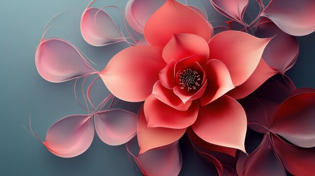 Abstract floral design with petals forming parabolic curves. Minimalist composition with text space